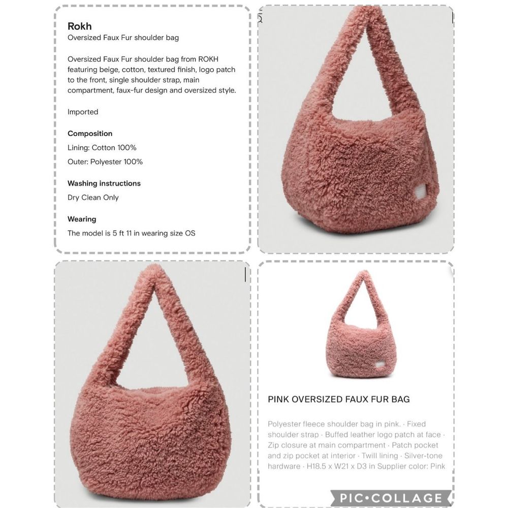 BNWT XXL ROKH FAUX FUR LARGE SHOULDER OR CROSSBODY PINK Unique Look Price Firm! - Picture 7 of 16